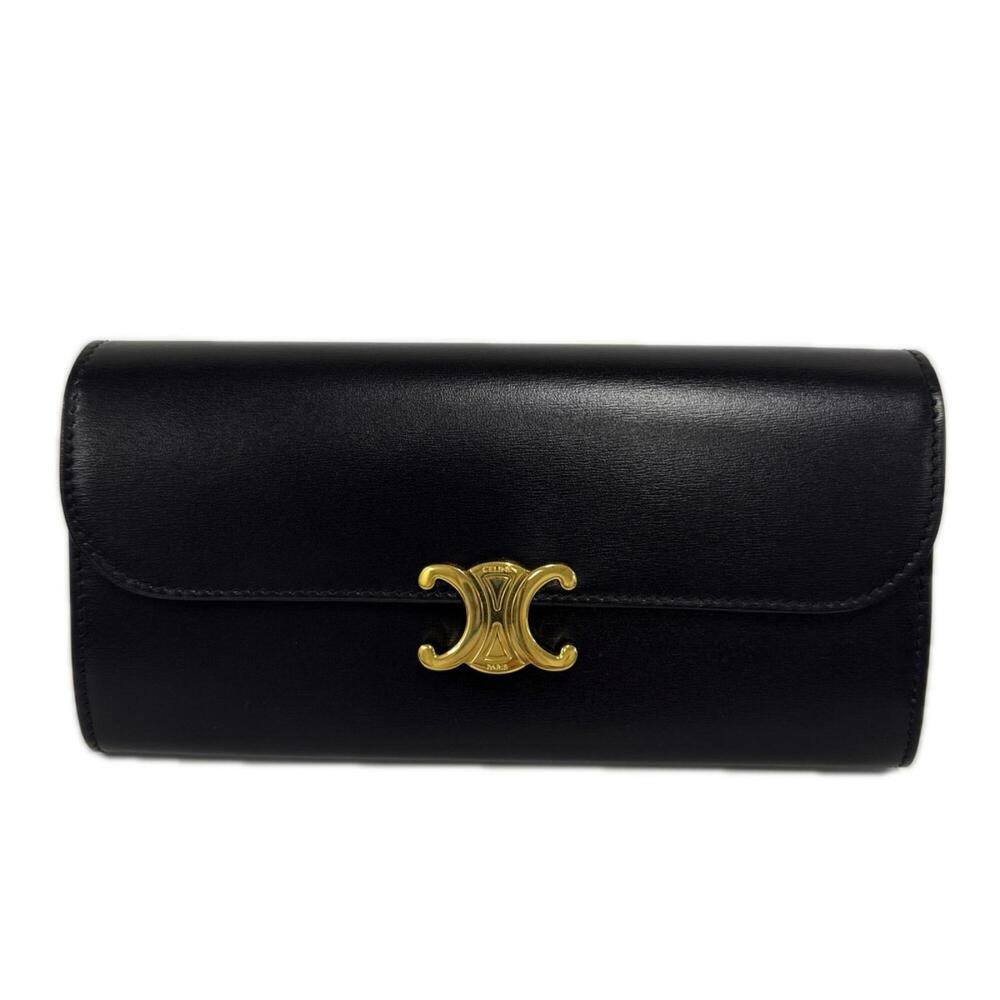 CELINE Triomphe Large Wallet 10E313DPV Long Black Calf Leather Women's